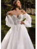 Off Shoulder Beaded Ivory Lace Tulle Shinning Wedding Dress
